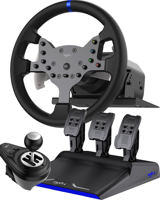 PXN V99 Adjustable Steering Rotation 270° and 900° Realistic Dual-Motor Feedback Steering Wheel with Hall Magnetic Pedal and Shifter For PC / PS / Xbox