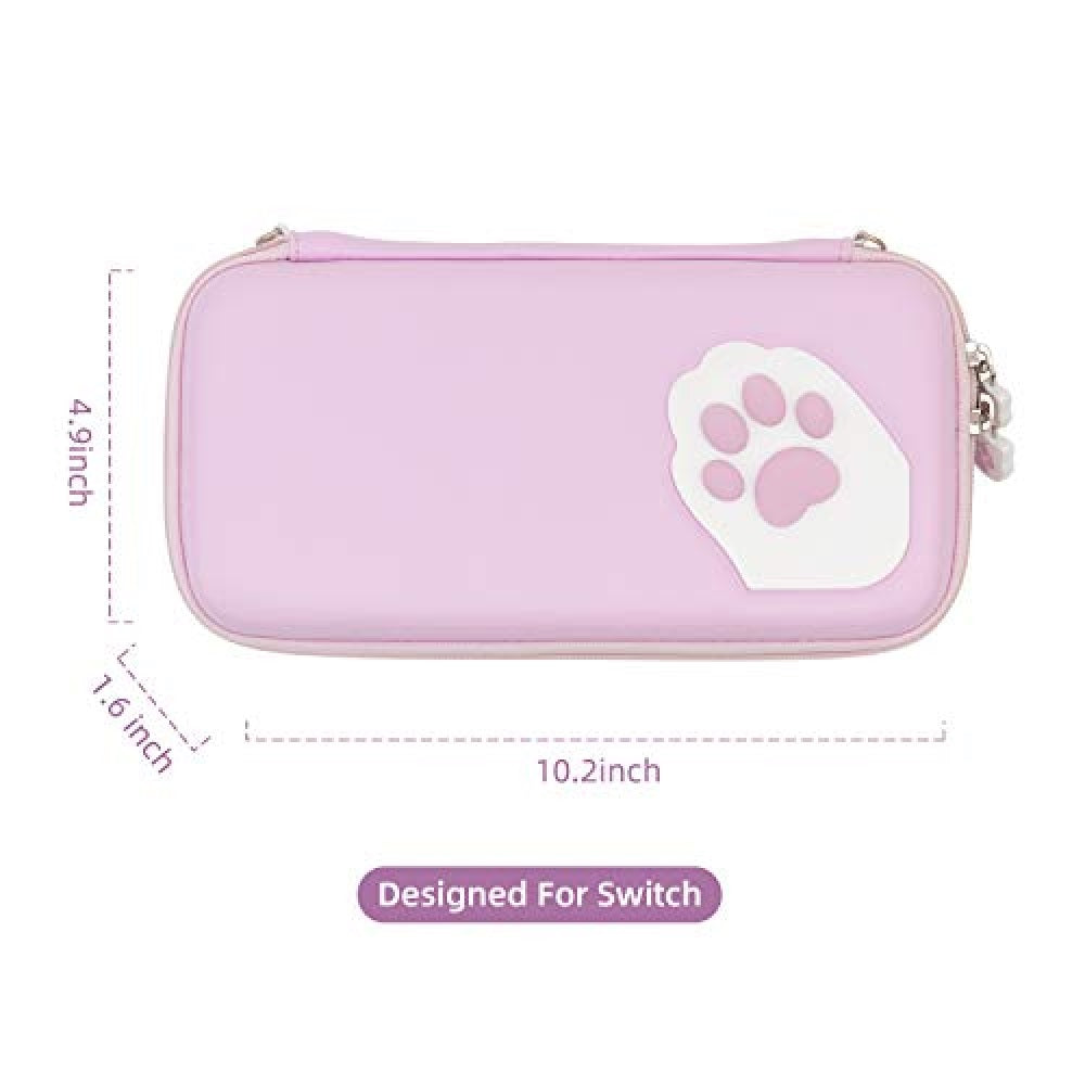 GEEKSHARE Nintendo Switch Slim Hard Carrying Case | PU Material | Cute & Eye-Catching | Carrying Case For Nintendo Switch V1 / V2 / OLED (Purple Cat Paw)