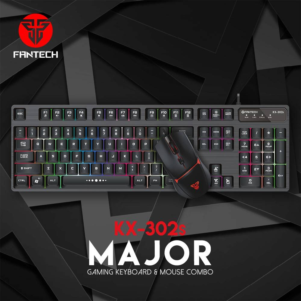 FANTECH KS302S Mouse + Keyboard Combo | Floating Switches | 104 Keys | 25 Keys Anti-Ghosting | Backlit | Adjustable 4 Stages DPI | Optical Sensor | Aluminum Alloy Cover | Wired RGB Gaming Keyboard and Mouse