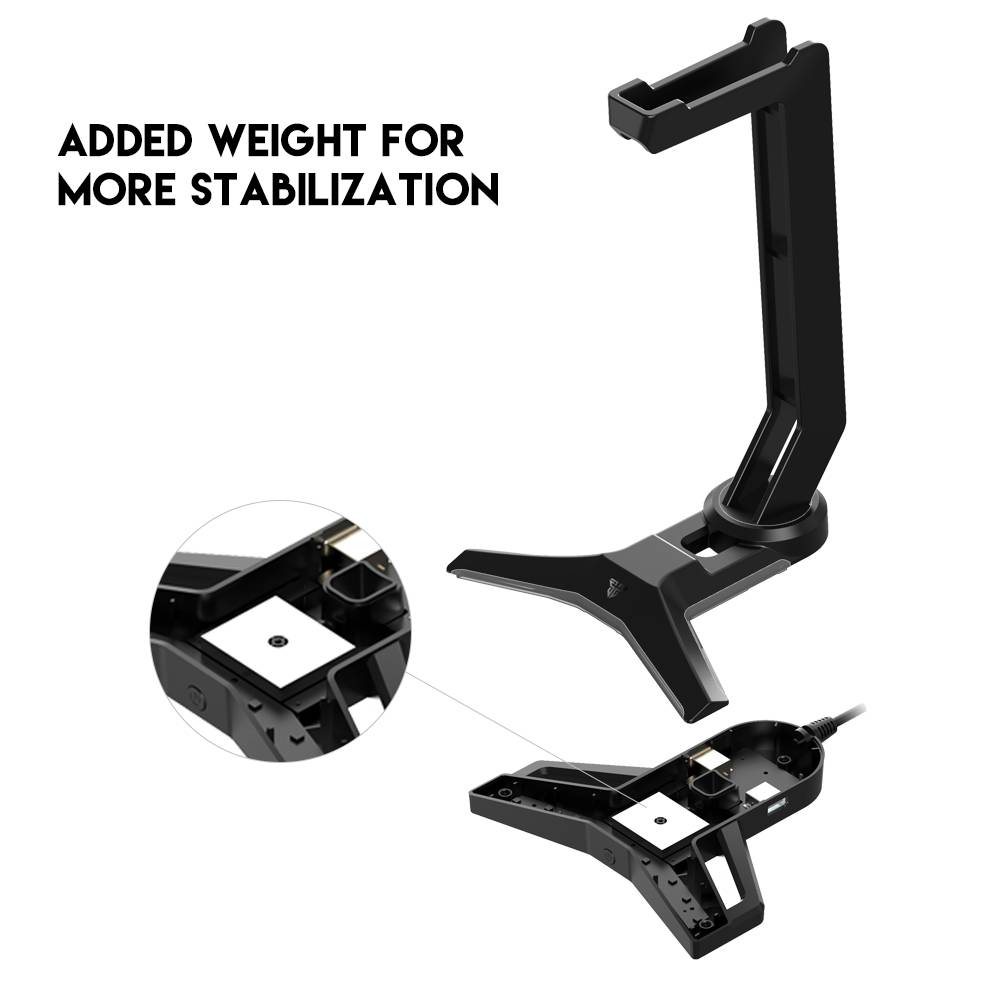 FANTECH Tower II AC304 Pro | 7 RGB Lighting Effects | Durable | Triangular Non-slip Base | Built-in Weight | RGB Gaming Headset Stand (Black)