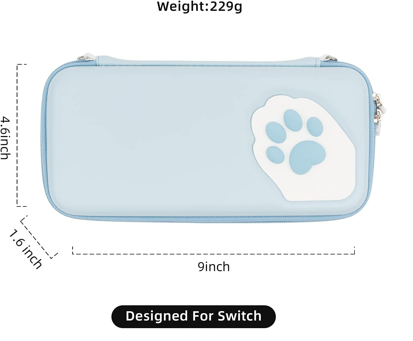 GEEKSHARE Nintendo Switch Slim Hard Carrying Case | PU Material | Cute & Eye-Catching | Carrying Case For Nintendo Switch V1 / V2 / OLED (Blue Cat Paw)