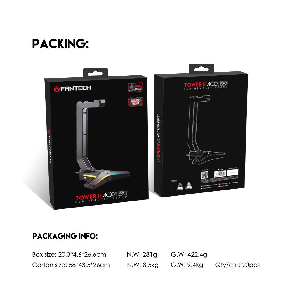 FANTECH Tower II AC304 Pro | 7 RGB Lighting Effects | Durable | Triangular Non-slip Base | Built-in Weight | RGB Gaming Headset Stand (Black)