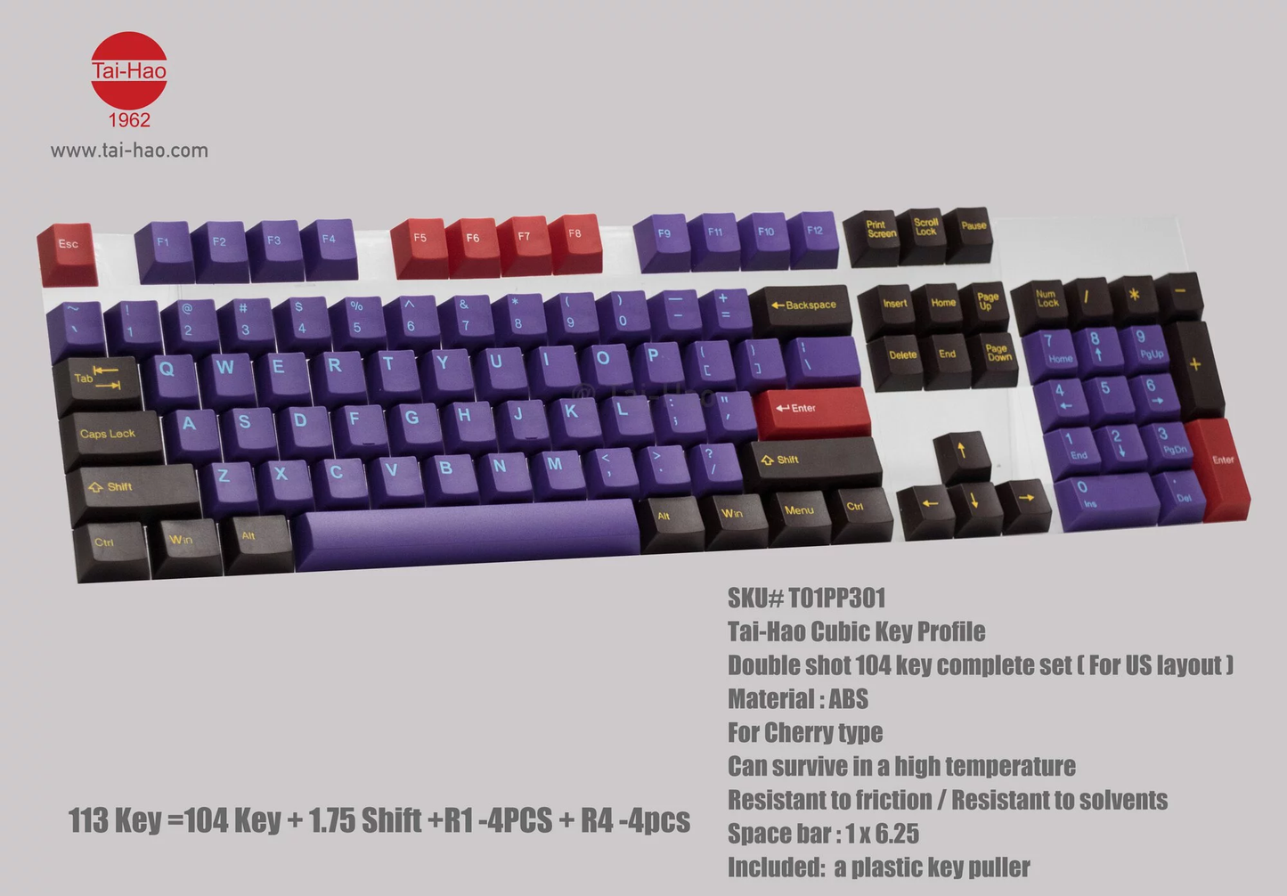 TAI-HAO Double Shot 113 Keycaps Set | ABS | Cubic OEM Profile | US Layout | Cherry MX Switch Types | Keyboard Keycaps (Chocolate Factory)