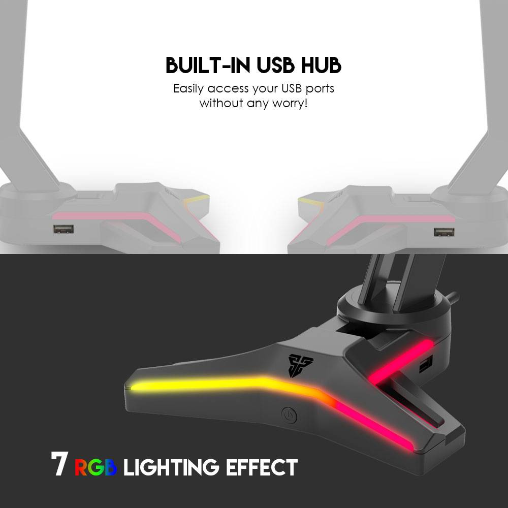 FANTECH Tower II AC304 Pro | 7 RGB Lighting Effects | Durable | Triangular Non-slip Base | Built-in Weight | RGB Gaming Headset Stand (Black)