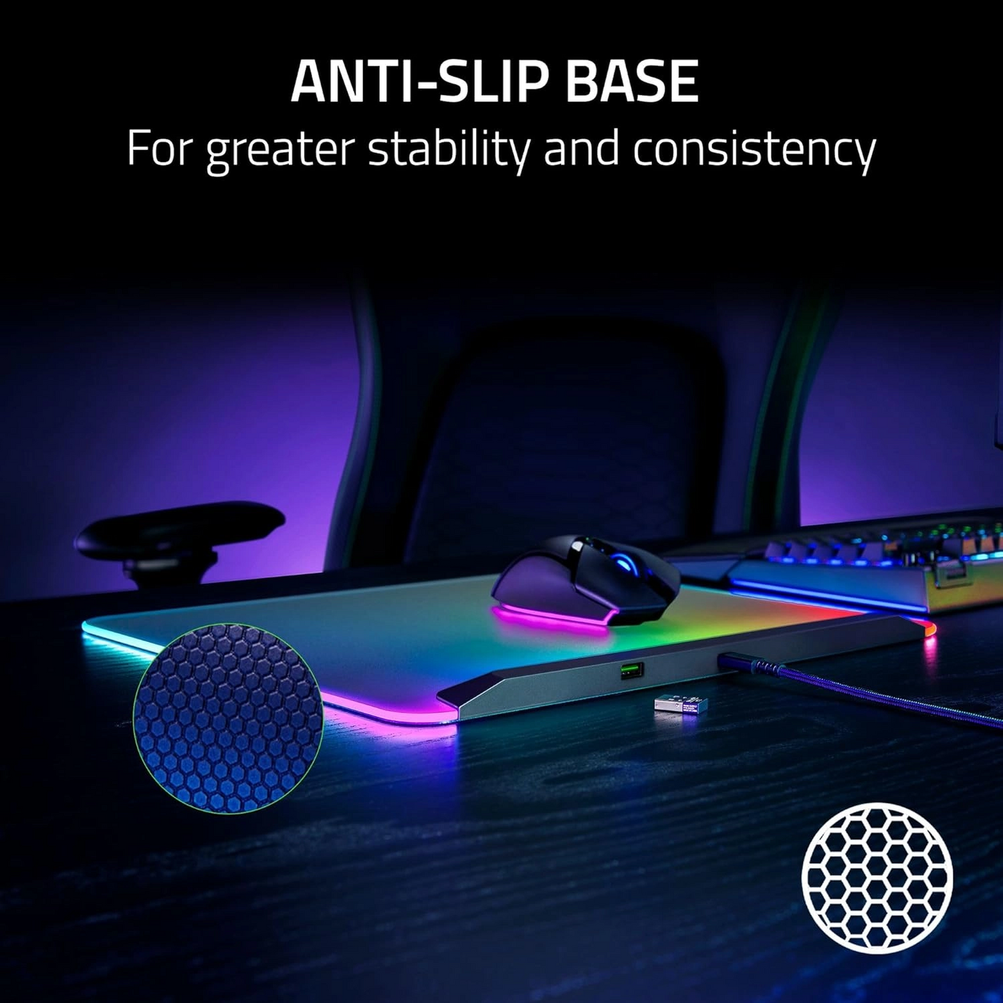 RAZER Firefly V2 Pro | Ultra Thin Anti-slip Base | Hard Micro-Textured Surface | Fully Illuminated | Integrated USB 2.0 Port | RGB Gaming Mousepad (Black / 360mm x 278mm x 4.6mm)