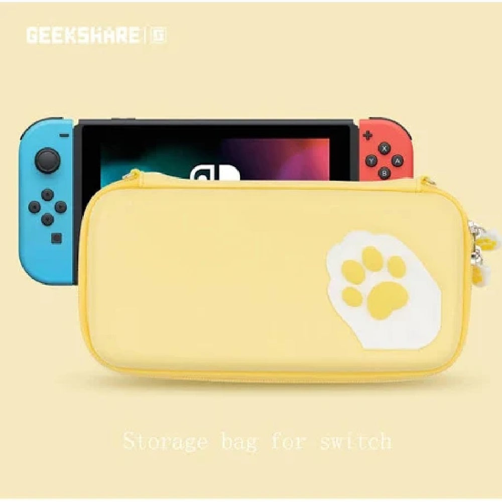 GEEKSHARE Nintendo Switch Slim Hard Carrying Case | PU Material | Cute & Eye-Catching | Carrying Case For Nintendo Switch V1 / V2 / OLED (Yellow Cat Paw)