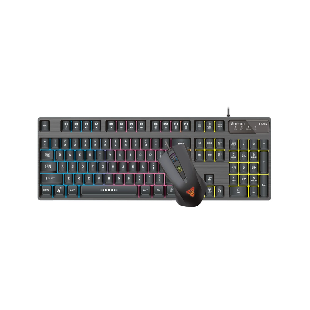 FANTECH KS302S Mouse + Keyboard Combo | Floating Switches | 104 Keys | 25 Keys Anti-Ghosting | Backlit | Adjustable 4 Stages DPI | Optical Sensor | Aluminum Alloy Cover | Wired RGB Gaming Keyboard and Mouse