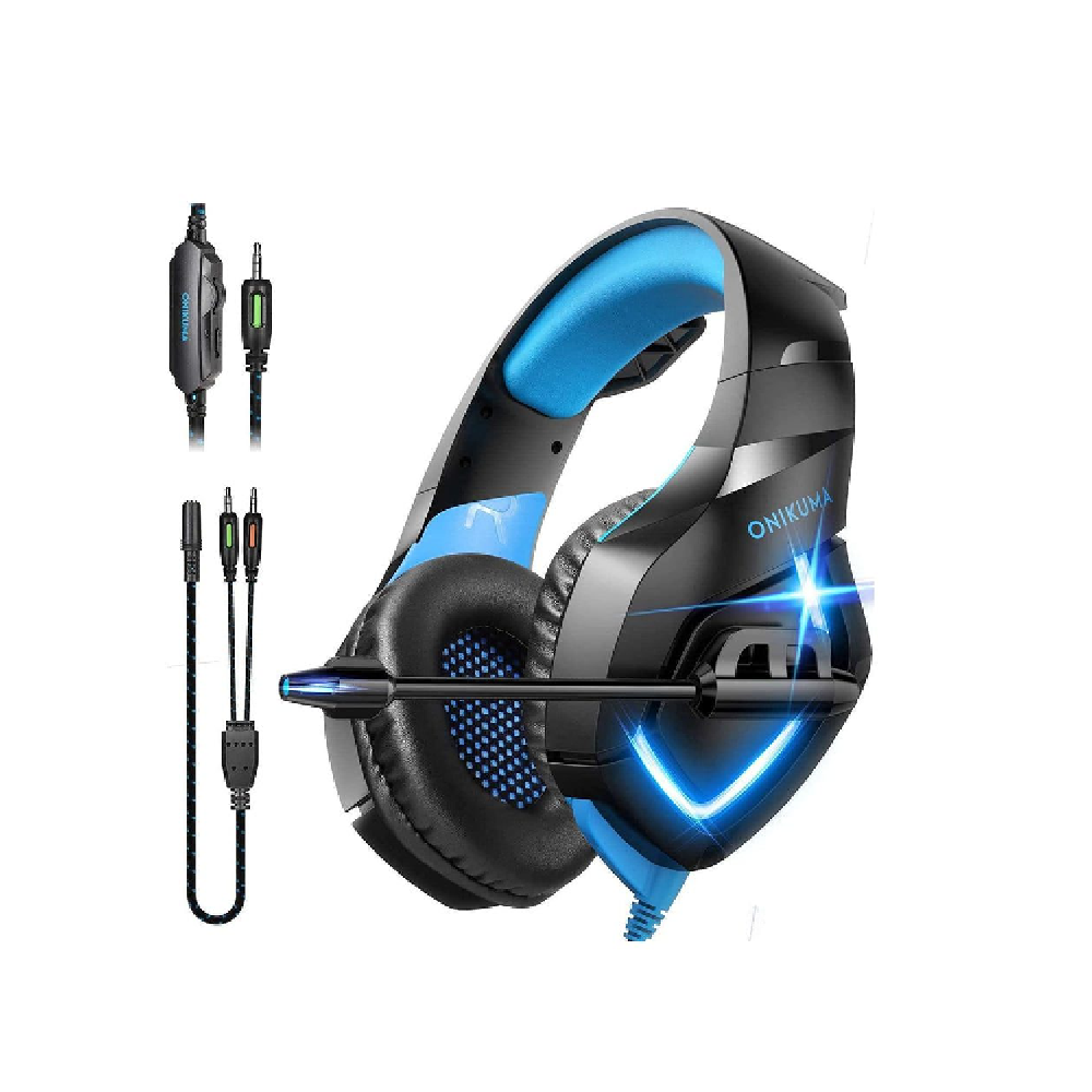 ONIKUMA K1-B | 50mm Driver | 7.1 Surround Sound | Adjustable Noise-Cancelling Microphone | Ergonomic | Wired Gaming Headphones & Headsets (Blue)