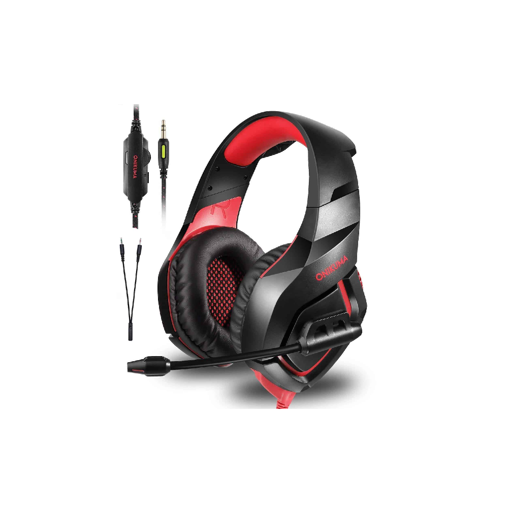 ONIKUMA K1-B | 50mm Driver | 7.1 Surround Sound | Adjustable Noise-Cancelling Microphone | Ergonomic | Wired Gaming Headphones & Headsets (Red)
