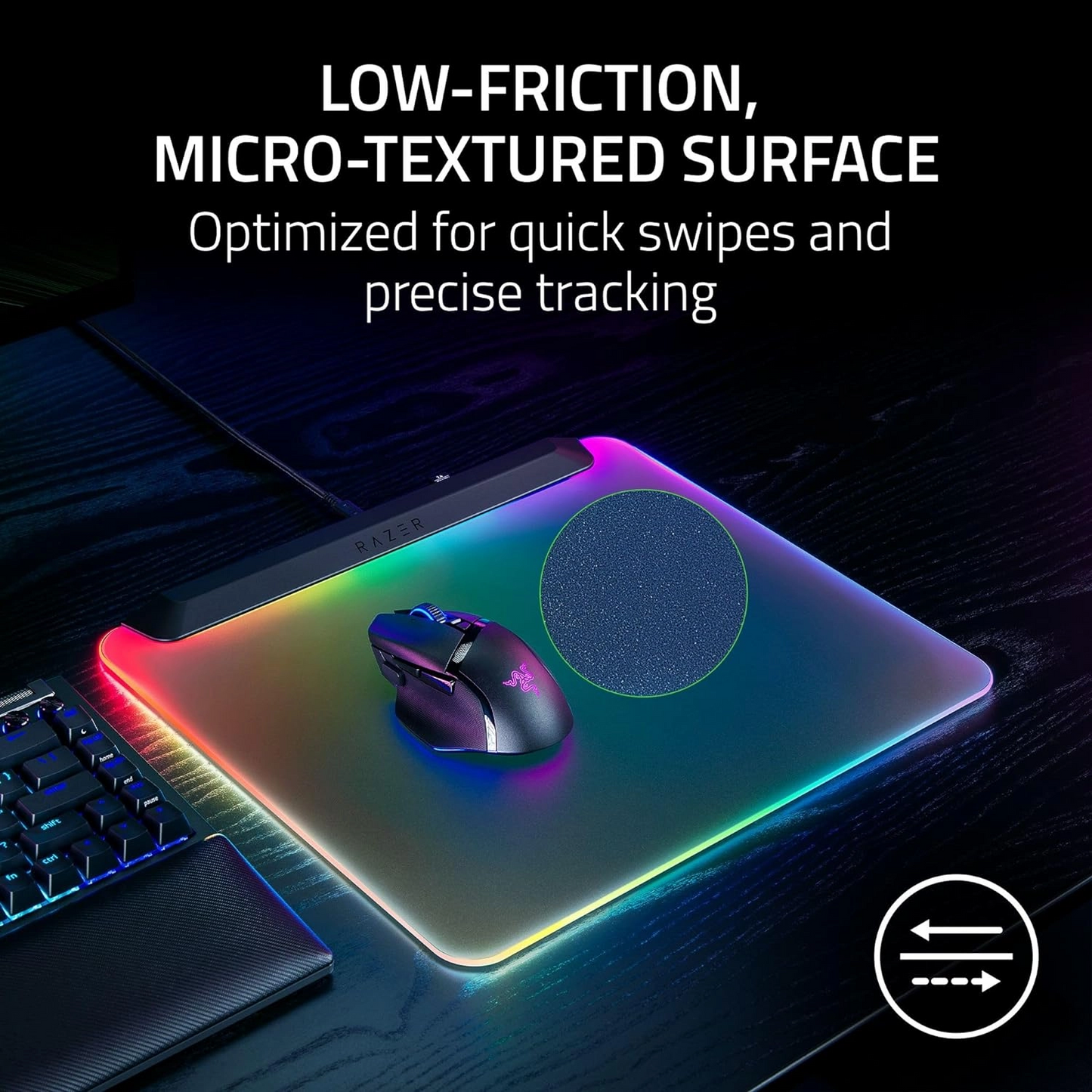 RAZER Firefly V2 Pro | Ultra Thin Anti-slip Base | Hard Micro-Textured Surface | Fully Illuminated | Integrated USB 2.0 Port | RGB Gaming Mousepad (Black / 360mm x 278mm x 4.6mm)