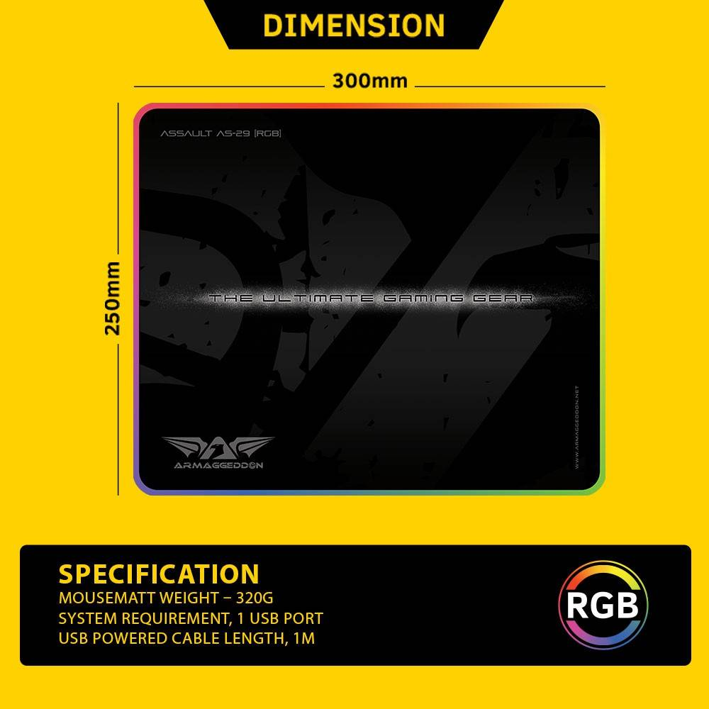 ARMAGGEDDON Assault AS-29R Pro | Anti-skid Rubber Base | Soft Cloth Surface | 5 Lighting Mode | LED Light Button Control | USB Wired | RGB Gaming Mousepad (Black / 300mm x 250mm x 3mm)