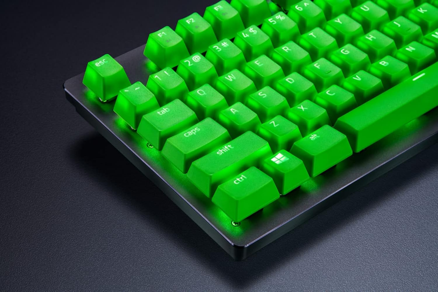 RZAER PBT Keycaps + Coiled Cable Upgrade Set | 120 Keys | Double Shot | PBT | Made For Cross-axis Switches | Keyboard Keycaps (Razer Green)