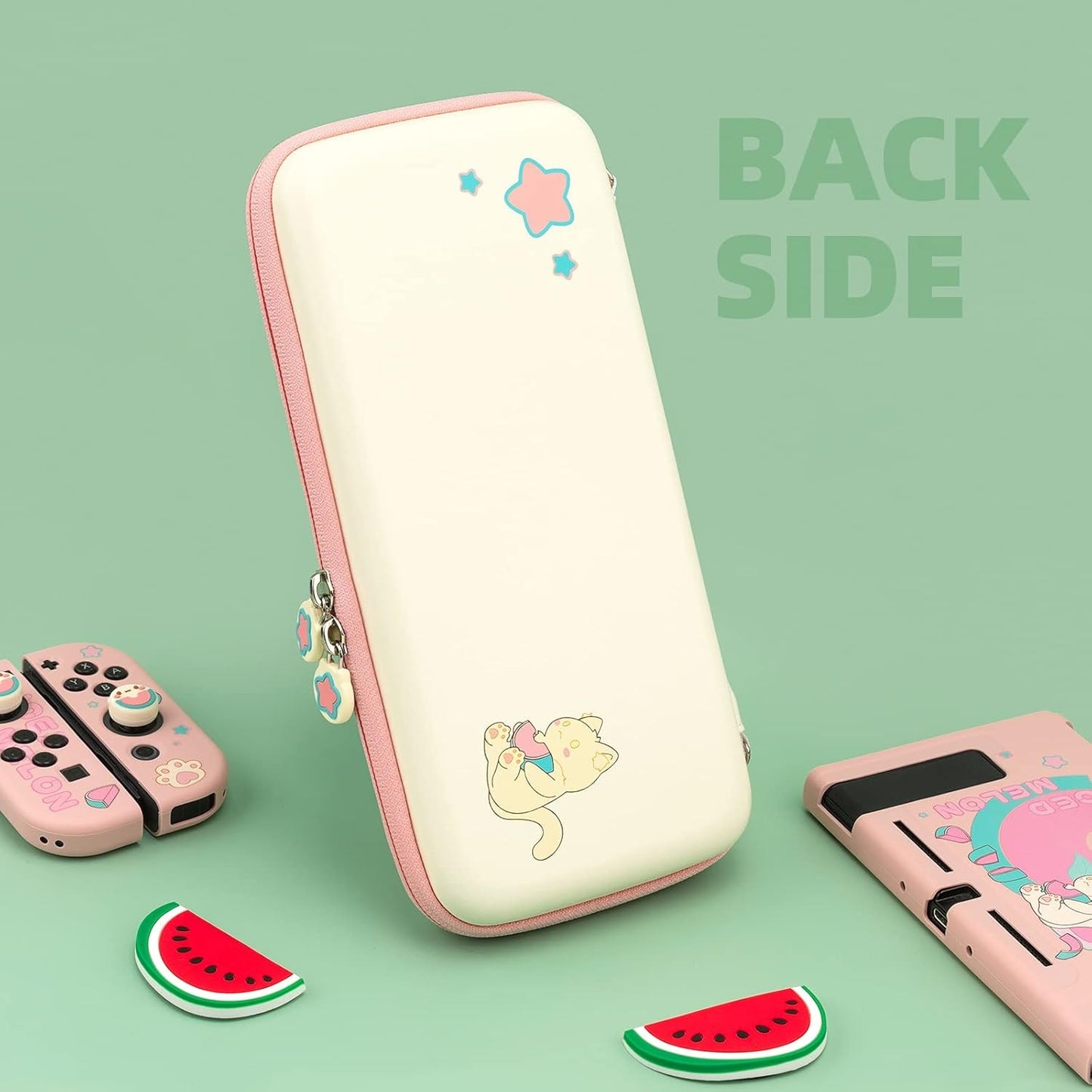 GEEKSHARE Nintendo Switch Slim Hard Carrying Case | PU Material | Cute & Eye-Catching | Carrying Case For Nintendo Switch V1 / V2 / OLED (Watermelon Cat Edition)