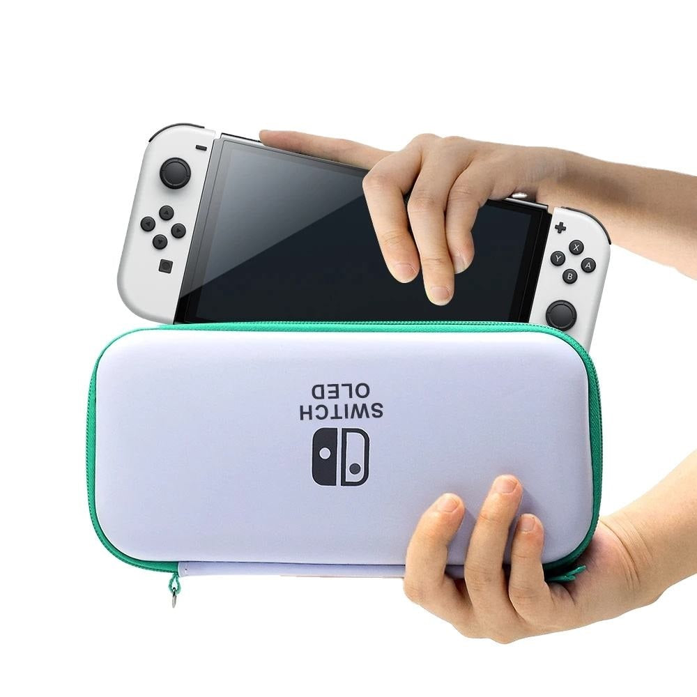 Nintendo Switch Slim Hard Carry Pouch For Nintendo Switch V1 / V2 / OLED (White with Green Zipper)