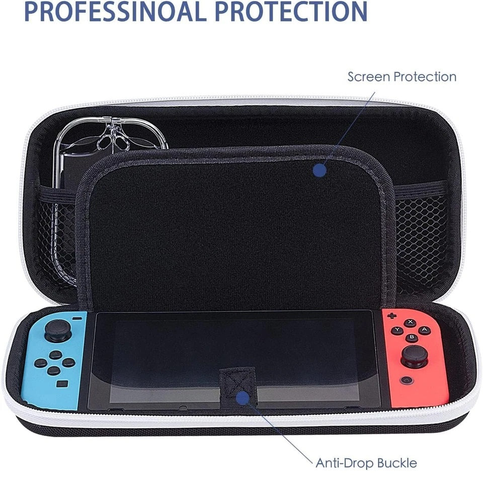 Nintendo Switch Slim Hard Carry Pouch For Nintendo Switch V1 / V2 / OLED (Black with White Zipper)