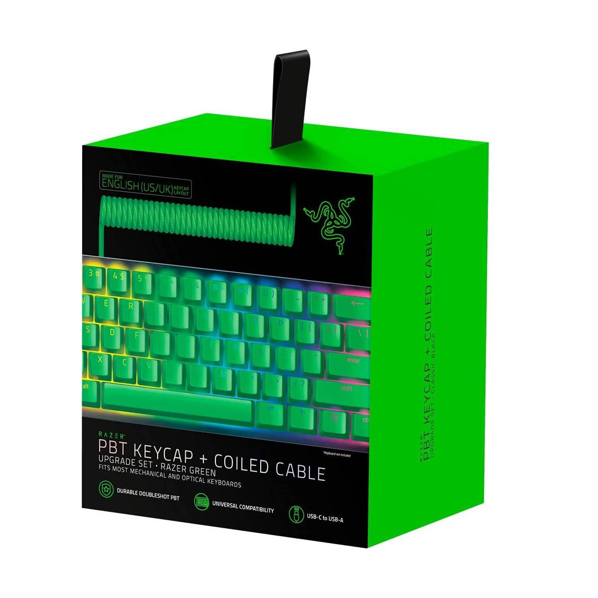 RZAER PBT Keycaps + Coiled Cable Upgrade Set | 120 Keys | Double Shot | PBT | Made For Cross-axis Switches | Keyboard Keycaps (Razer Green)