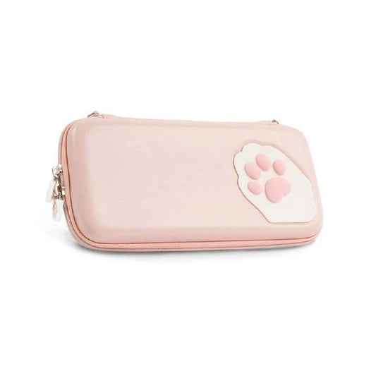 GEEKSHARE Nintendo Switch Slim Hard Carrying Case | PU Material | Cute & Eye-Catching | Carrying Case For Nintendo Switch V1 / V2 / OLED (Pink Cat Paw)