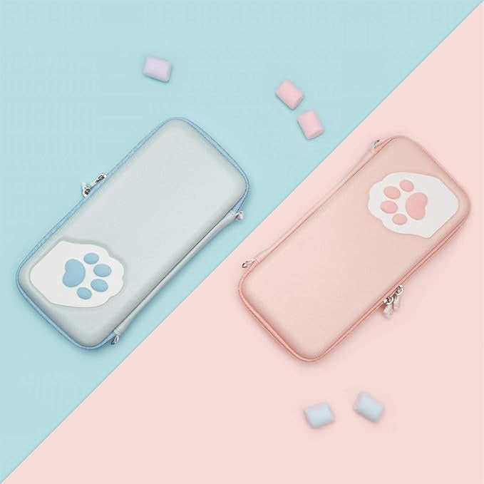 GEEKSHARE Nintendo Switch Slim Hard Carrying Case | PU Material | Cute & Eye-Catching | Carrying Case For Nintendo Switch V1 / V2 / OLED (Pink Cat Paw)