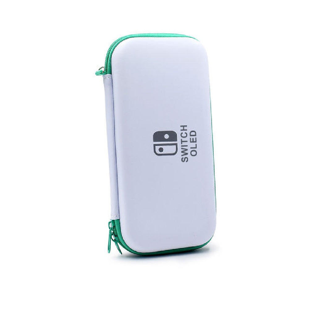 Nintendo Switch Slim Hard Carry Pouch For Nintendo Switch V1 / V2 / OLED (White with Green Zipper)