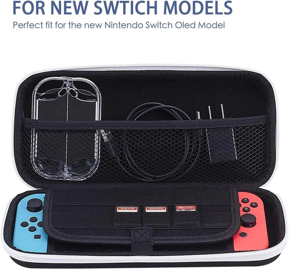 Nintendo Switch Slim Hard Carry Pouch For Nintendo Switch V1 / V2 / OLED (Black with White Zipper)