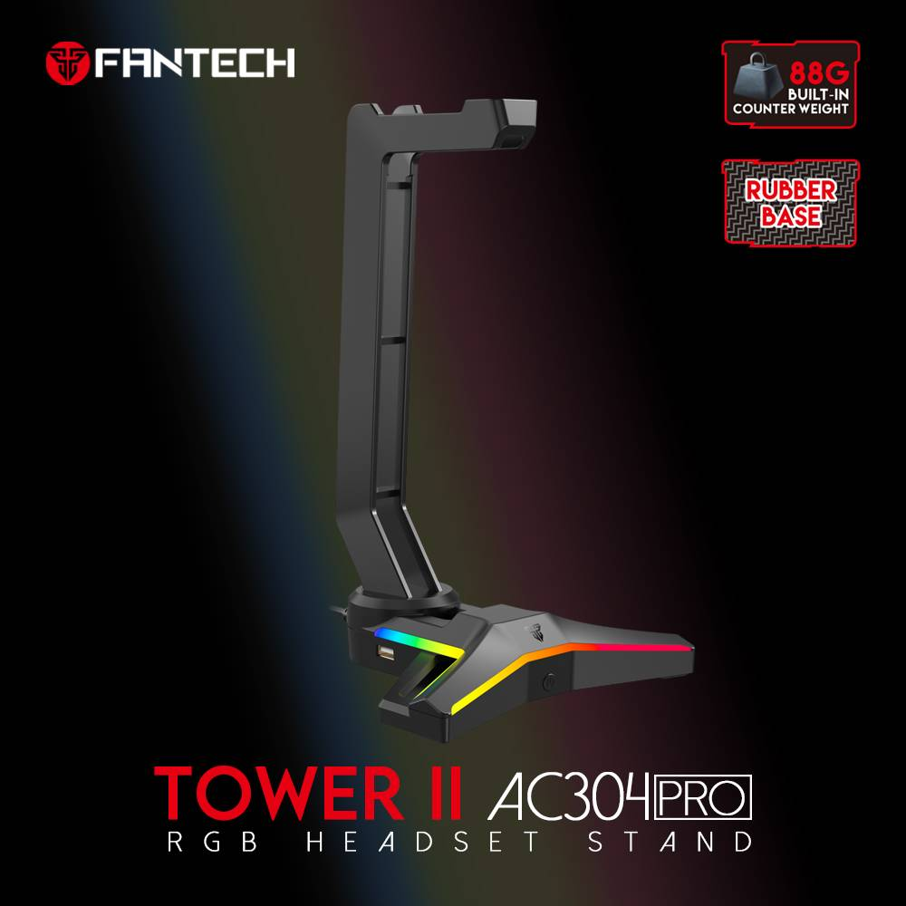 FANTECH Tower II AC304 Pro | 7 RGB Lighting Effects | Durable | Triangular Non-slip Base | Built-in Weight | RGB Gaming Headset Stand (Black)
