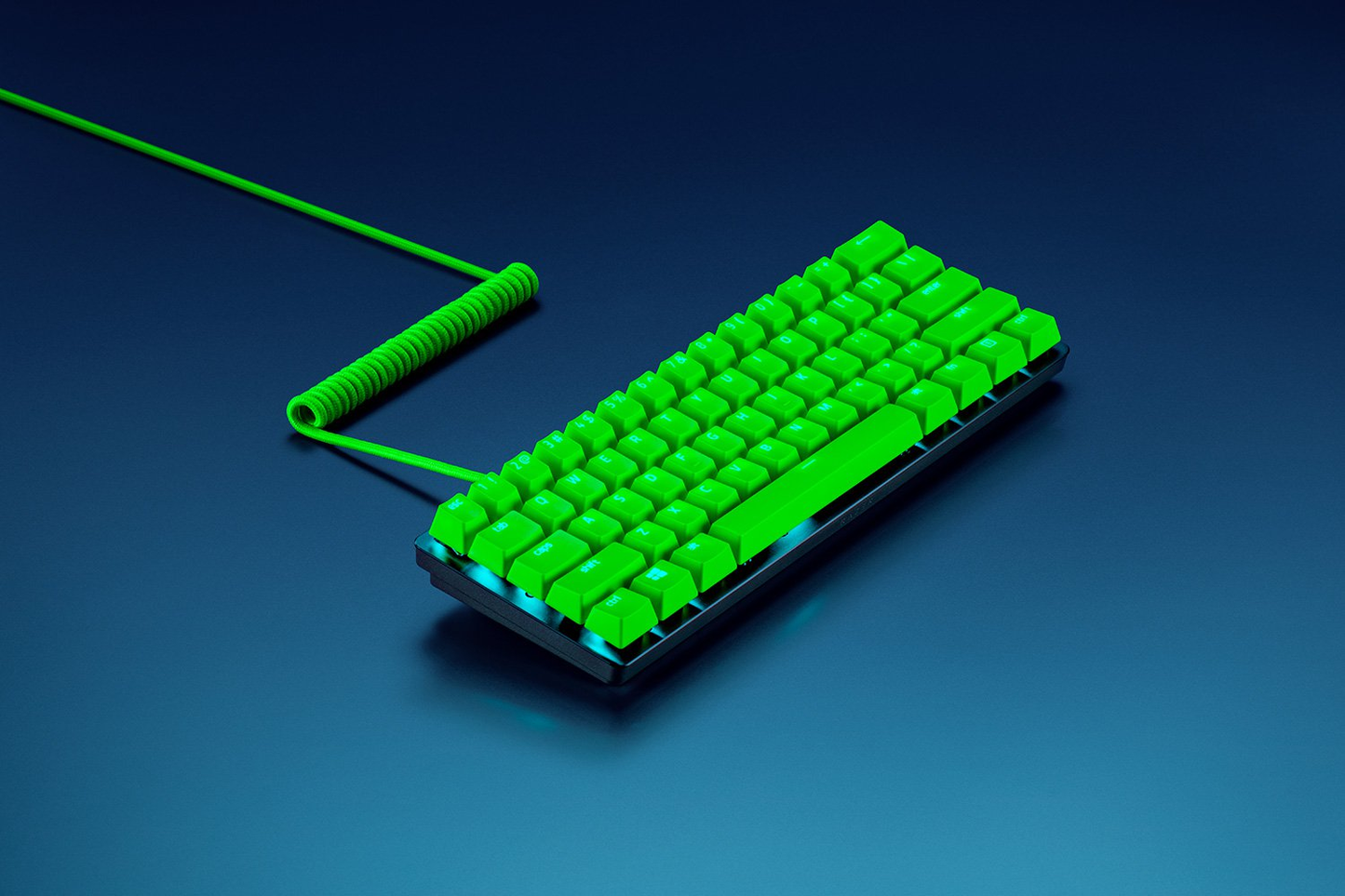 RZAER PBT Keycaps + Coiled Cable Upgrade Set | 120 Keys | Double Shot | PBT | Made For Cross-axis Switches | Keyboard Keycaps (Razer Green)
