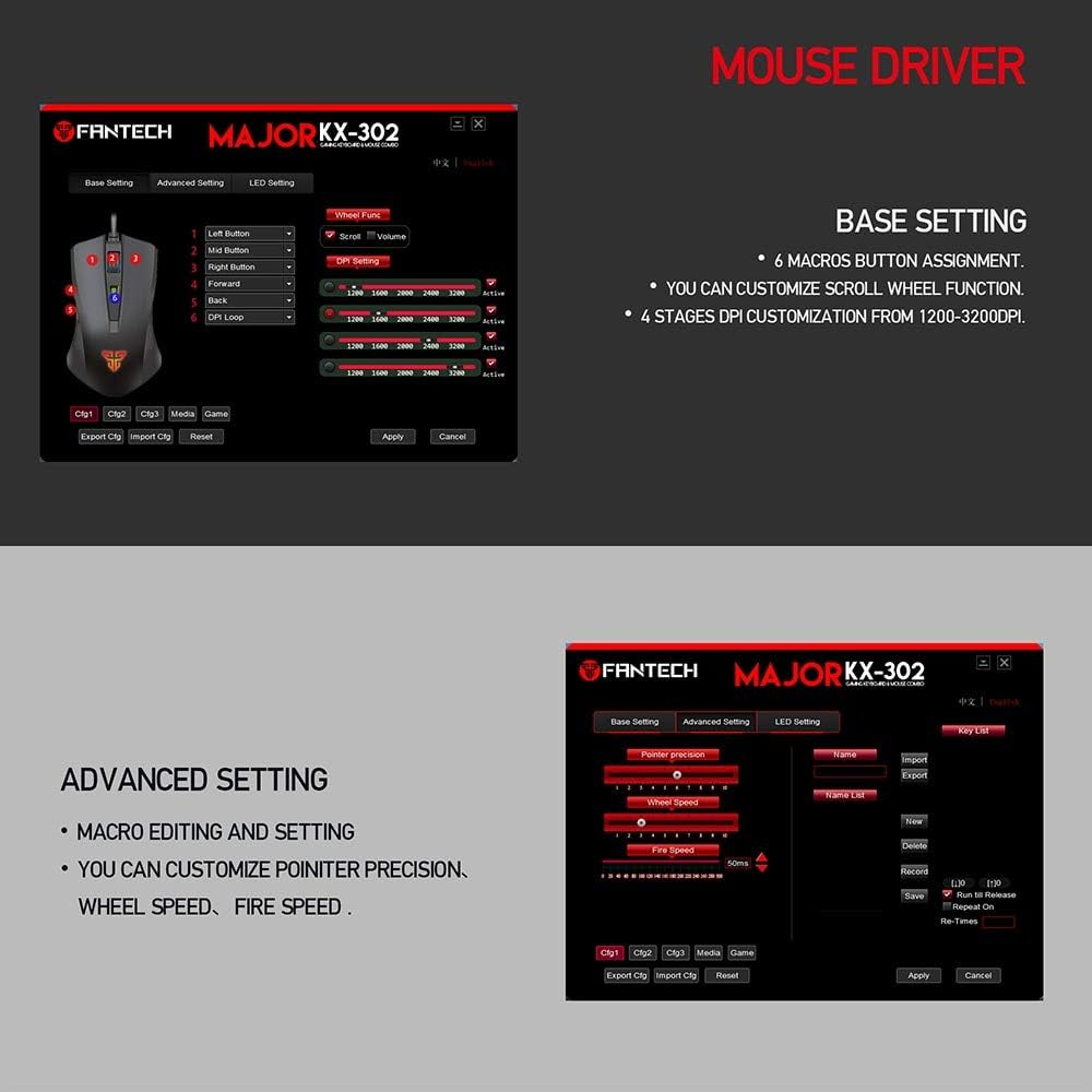 FANTECH KS302S Mouse + Keyboard Combo | Floating Switches | 104 Keys | 25 Keys Anti-Ghosting | Backlit | Adjustable 4 Stages DPI | Optical Sensor | Aluminum Alloy Cover | Wired RGB Gaming Keyboard and Mouse