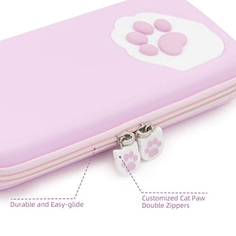 GEEKSHARE Nintendo Switch Slim Hard Carrying Case | PU Material | Cute & Eye-Catching | Carrying Case For Nintendo Switch V1 / V2 / OLED (Purple Cat Paw)