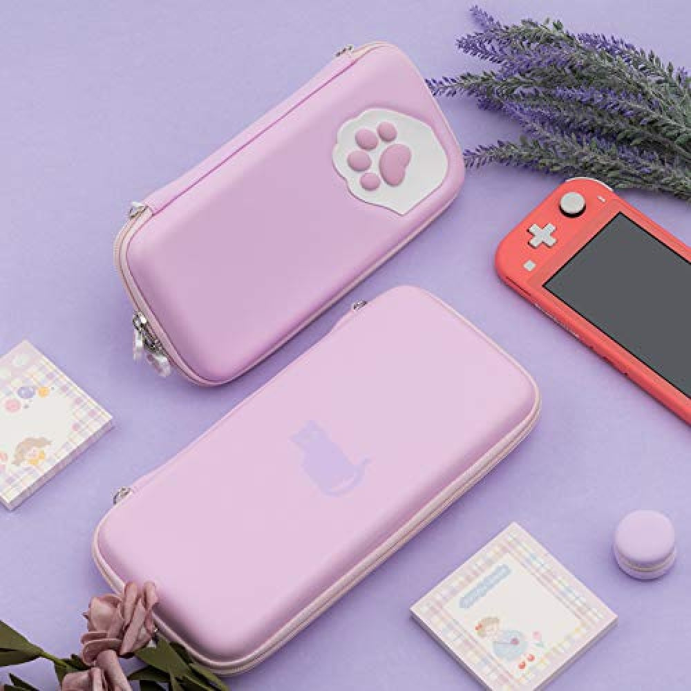 GEEKSHARE Nintendo Switch Slim Hard Carrying Case | PU Material | Cute & Eye-Catching | Carrying Case For Nintendo Switch V1 / V2 / OLED (Purple Cat Paw)