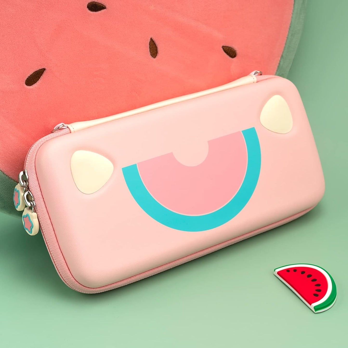 GEEKSHARE Nintendo Switch Slim Hard Carrying Case | PU Material | Cute & Eye-Catching | Carrying Case For Nintendo Switch V1 / V2 / OLED (Watermelon Cat Edition)