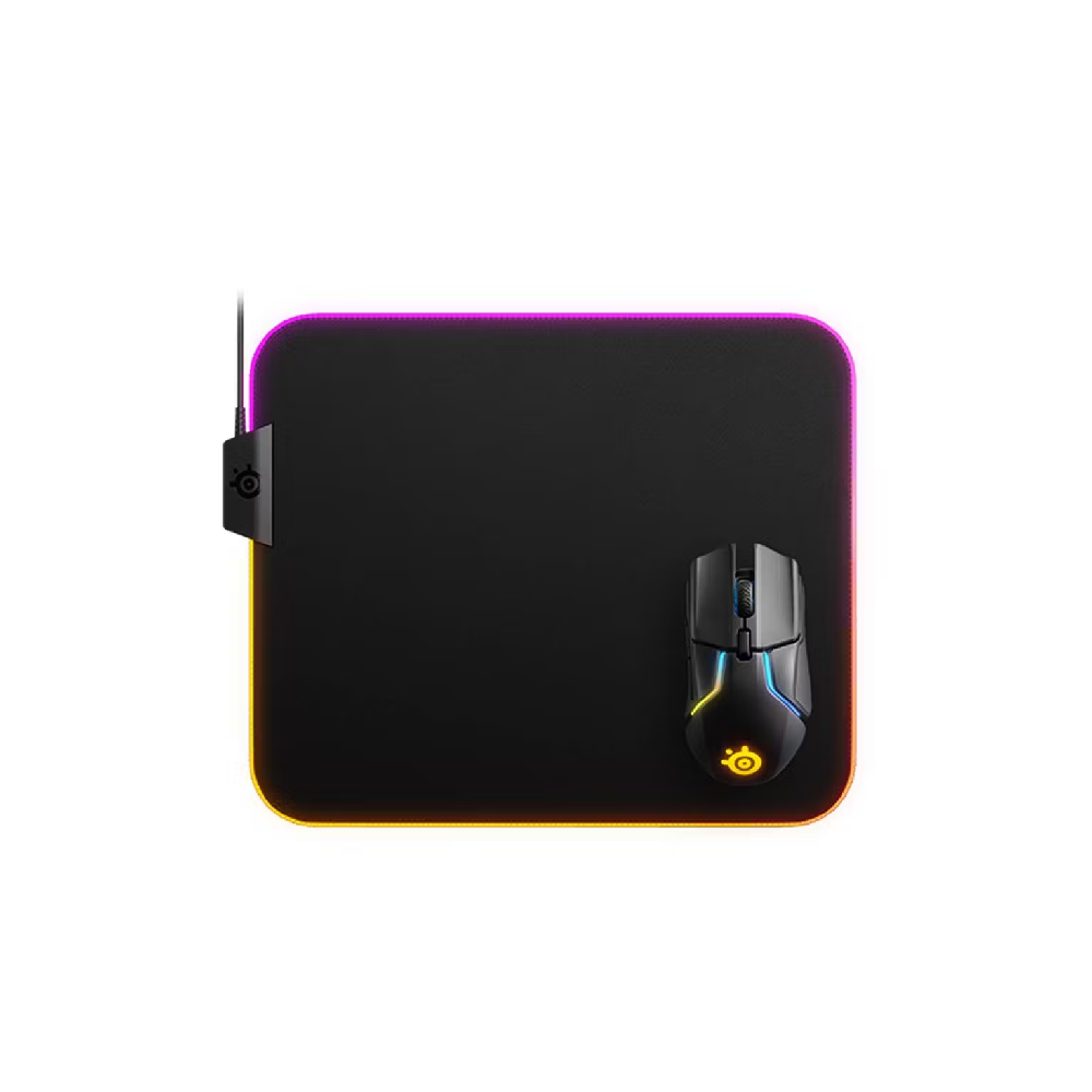 STEELSERIES QcK Prism | Anti-slip Rubber Base | Micro-woven Cloth Surface | Anti-fraying Stitched Edge | RGB Dynamic Illumination | Customizable RGB | RGB Gaming Mousepad (Black / 320mm x 270mm x 4mm)