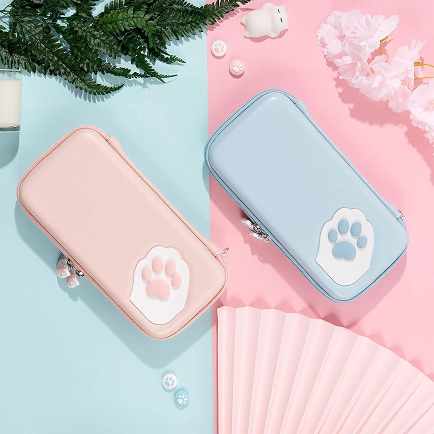 GEEKSHARE Nintendo Switch Slim Hard Carrying Case | PU Material | Cute & Eye-Catching | Carrying Case For Nintendo Switch V1 / V2 / OLED (Pink Cat Paw)