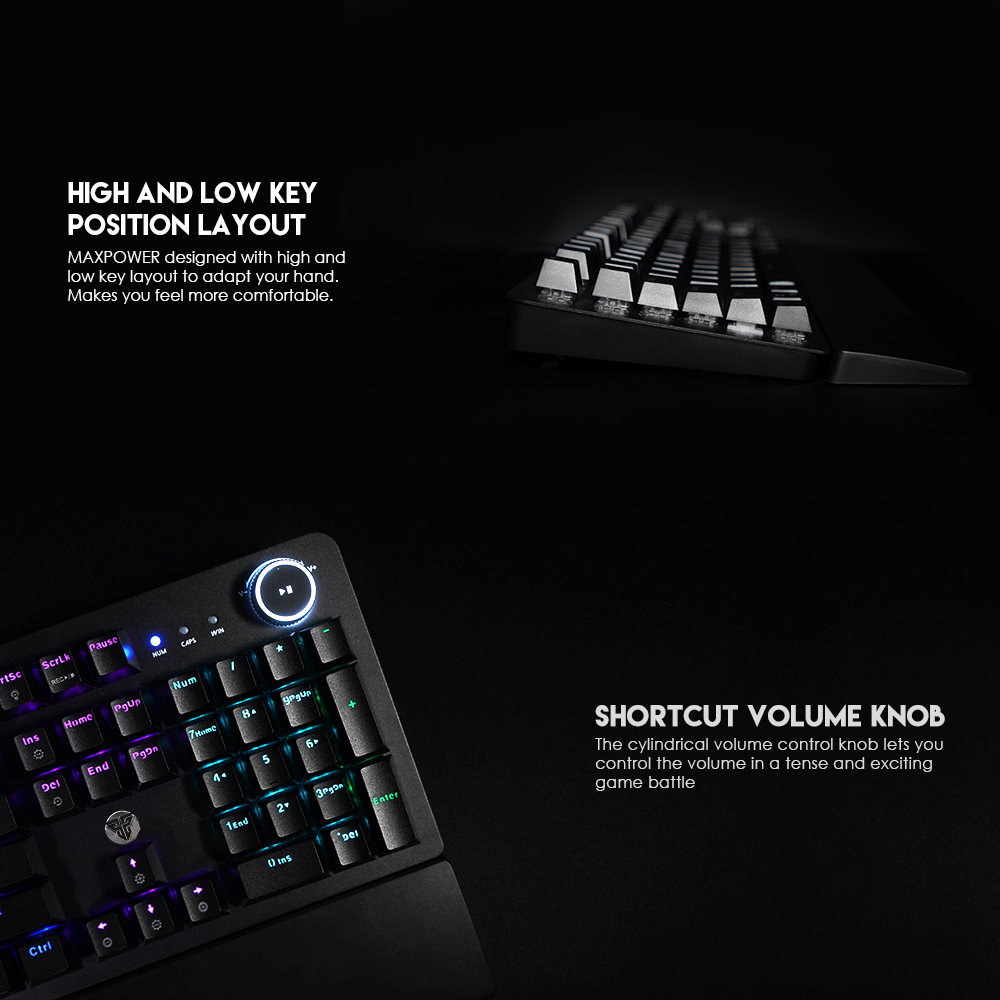 FANTECH MK853 V2 MAXPOWER | Red Mechanical Switches | 104 Keys | Full Key Anti-Ghosting | 22 Gradient RGB Modes | Ergonomic Wrist Rest | Wired RGB Gaming Keyboard (Black)
