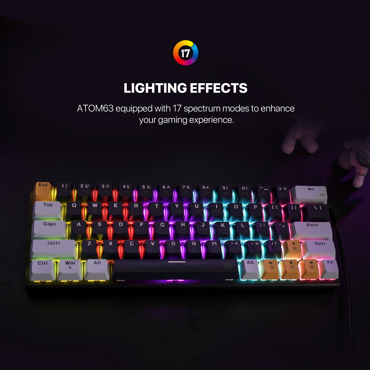 FANTECH MK874 V2 Atom 63 | Mechanical Switches | 63 Keys | 26 Keys Anti-Ghosting | 17 RGB Modes | 3-PIN Hot Swap | Wired RGB Gaming Keyboard (Mizu Skyblue Edition)