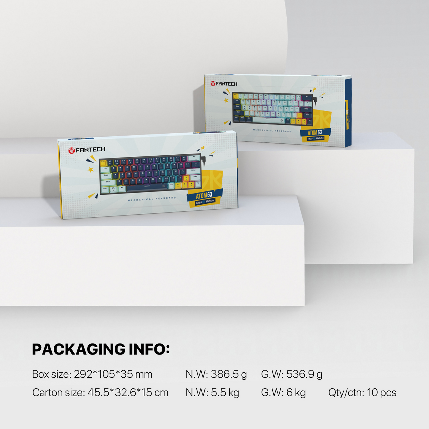 FANTECH MK874 V2 Atom 63 | Mechanical Switches | 63 Keys | 26 Keys Anti-Ghosting | 17 RGB Modes | 3-PIN Hot Swap | Wired RGB Gaming Keyboard (Mizu Skyblue Edition)