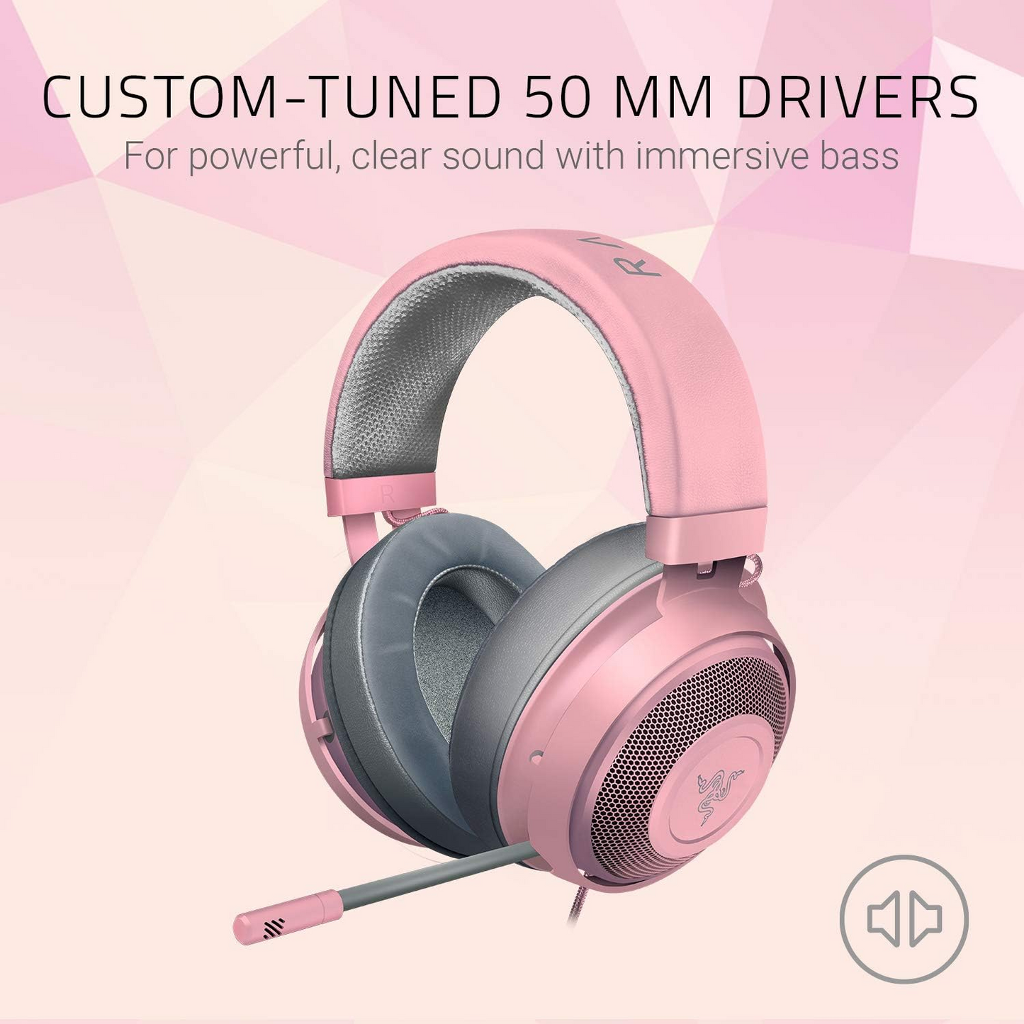 RAZER Kraken | Razer Neodymium 50mm Drivers | Retractable Razer Unidirectional Mic | 7.1 Surround Sound | Wired Gaming Headphones & Headsets (Quartz Pink)