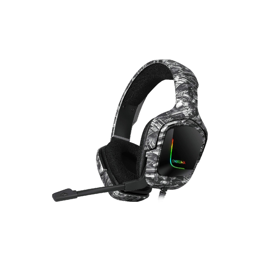 ONIKUMA K20 | 50mm Driver | 7.1 Surround Sound | Adjustable Omnidirectional Noise-Cancelling Microphone | Ergonomic | Wired RGB Gaming Headphones & Headsets (Camouflage Grey)
