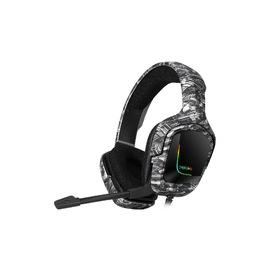 ONIKUMA K20 | 50mm Driver | 7.1 Surround Sound | Adjustable Omnidirectional Noise-Cancelling Microphone | Ergonomic | Wired RGB Gaming Headphones & Headsets (Camouflage Grey)