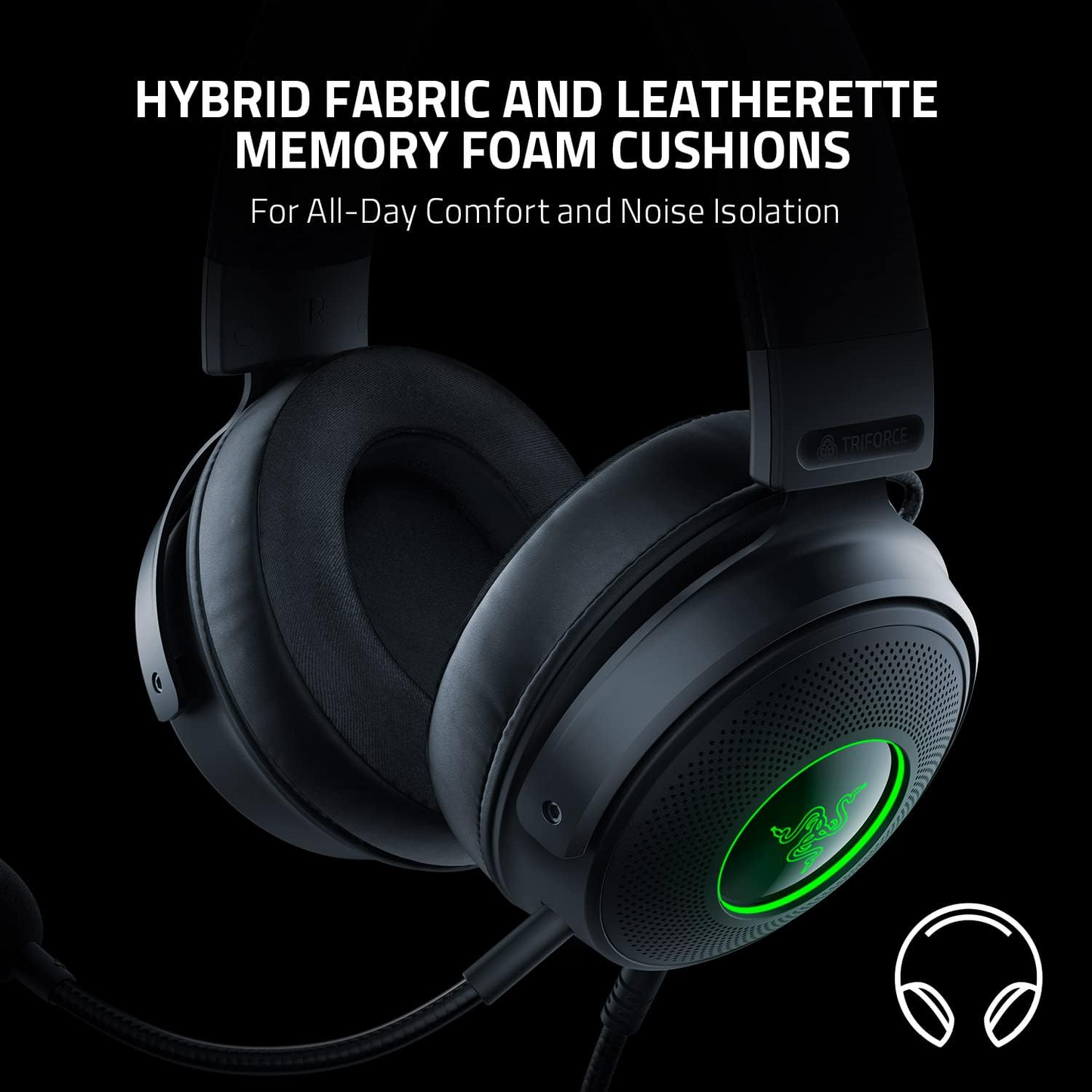 RAZER Kraken V3 | Razer Triforce 50mm Drivers | Detachable Razer Hyperclear Cardioid Mic | THX Spatial Audio | Advanced Passive Noise Cancellation | Razer Chroma RGB | Wired RGB Gaming Headphones & Headsets (Black)