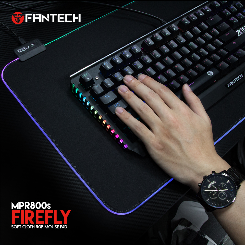 FANTECH MPR800S Firefly | 4 Mode RGB Spectrum Lighting | Soft Cloth | Anti-slip Rubber Base | RGB Gaming Mousepad (Black / 800mm x 300mm x 4mm)