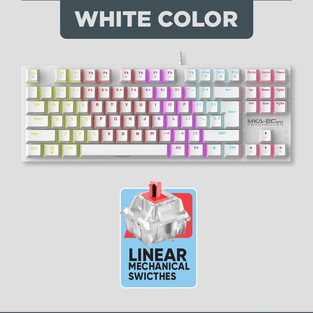 ARMAGGEDDON MKA-2C Neo PsychRaven | Linear Mechanical Key | 12 Backlight Effects | Hotswap-able Switch | 87 Keys | Wired RGB Gaming Keyboard (White)