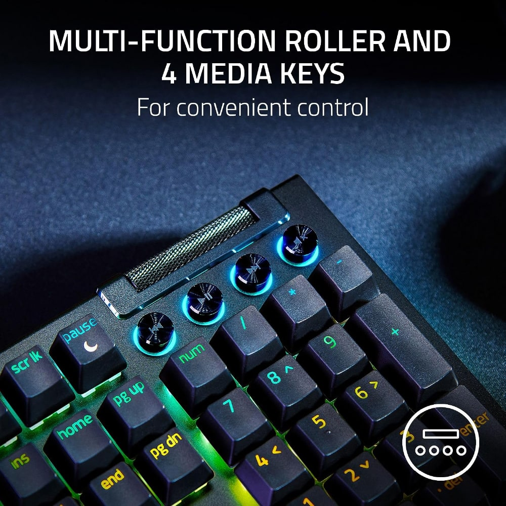 RAZER BlackWidow V4 | Razer Yellow Mechanical Switches | 2-side Underglow and Per-Key Lighting |  Programmable Keys | Aluminum Alloy Top Case | 4 Media Rolls & 6 Macro Keys | Wired RGB Gaming Keyboard