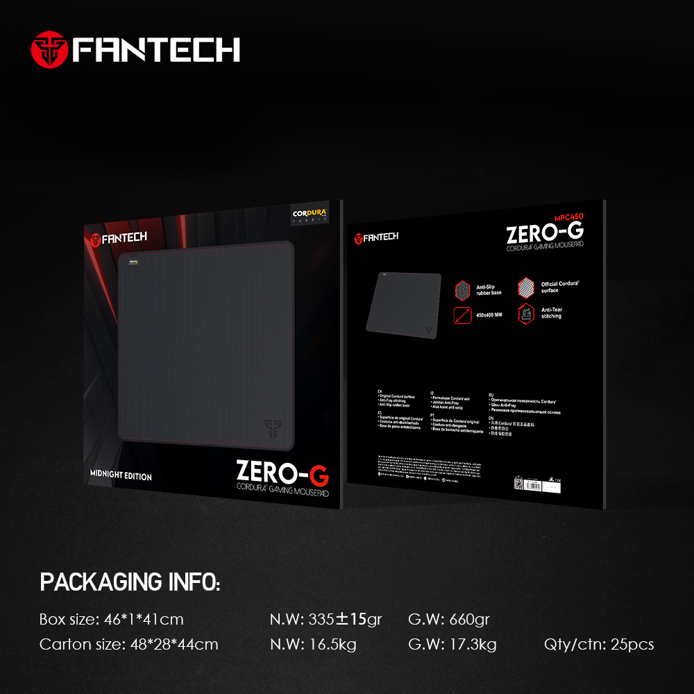 FANTECH MPC450 Zero-G | Anti-slip Rubber Base | Cordura Fabric Surface | Gaming Mousepad (Black / 450mm x 400m x 3mm)