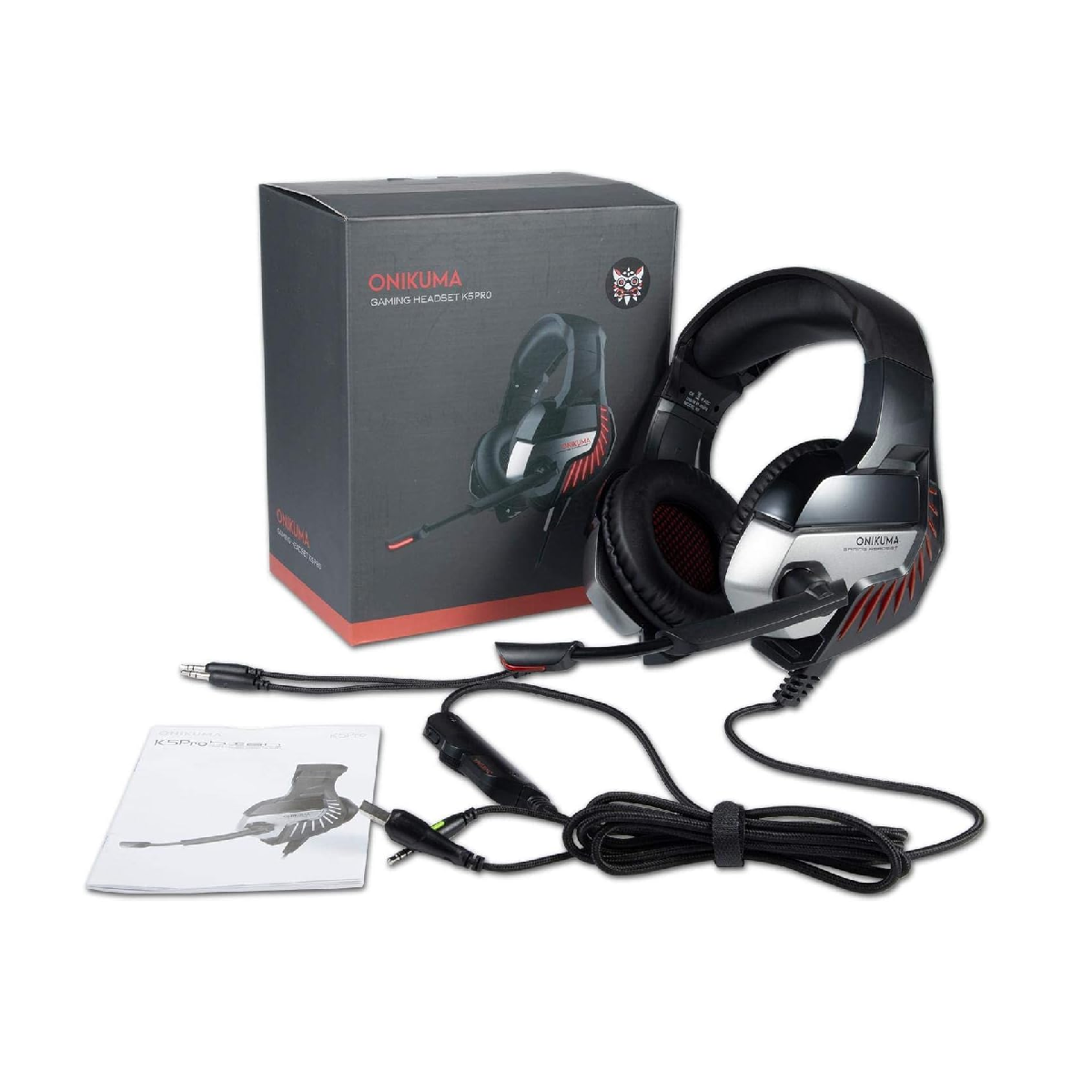 ONIKUMA K5 Pro | 50mm Driver | 7.1 Surround Sound | Noise Cancelling & Adjustable Microphone | Ergonomic | Wired RGB Gaming Headphones & Headsets (Red)