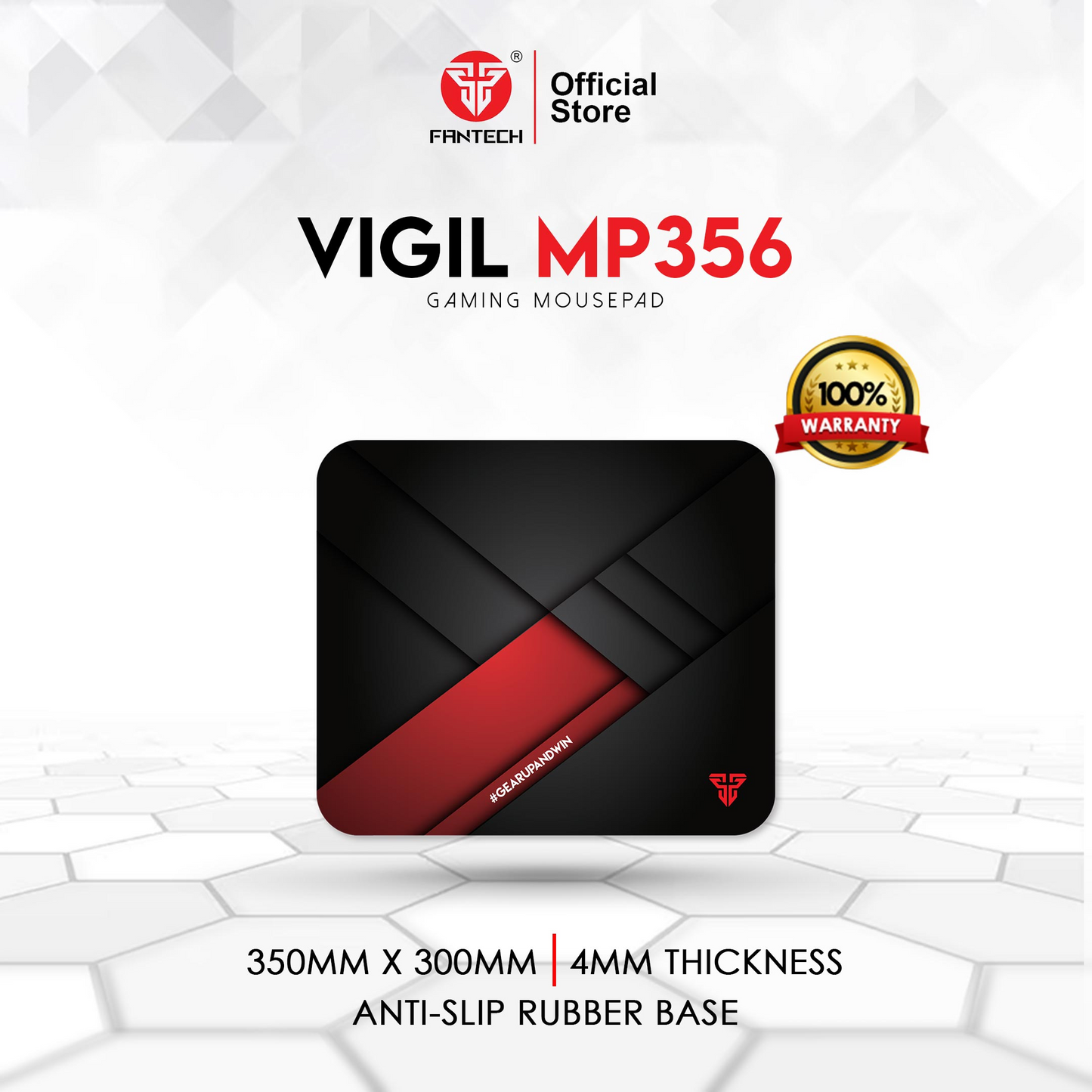 FANTECH MP365 Vigil | Anti-slip Rubber Base | Anti-fray Stitched Edge | Gaming Mousepad (Black / 350mm x 300m x 4mm)