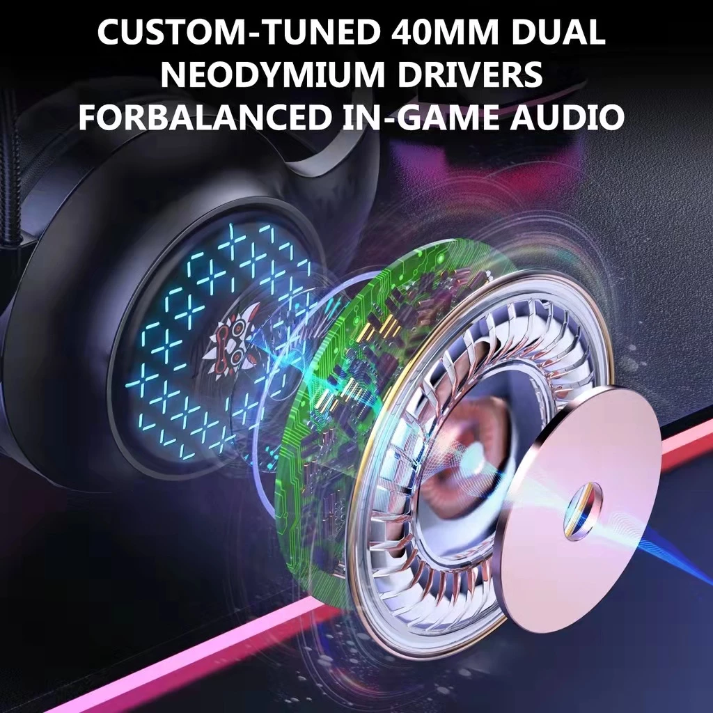 ONIKUMA X7 | 40mm Neodymium Driver | Noise Cancelling & Anti-Static Microphone | 6 Breathing Lighting Modes | Ergonomic | Wired RGB Gaming Headphones & Headsets (Black)