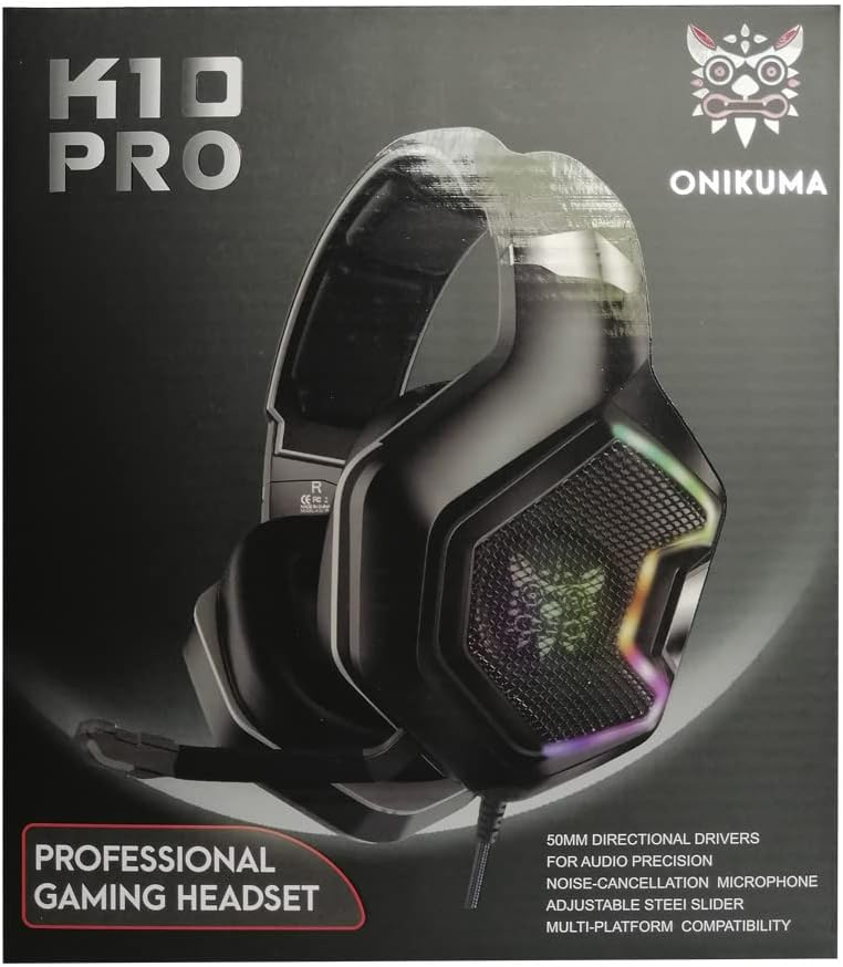 ONIKUMA K10 Pro | 50mm Directional Driver | 7.1 Surround Sound | Noise Cancelling & Folding Microphone | Lightweight | Wired Gaming Headphones & Headsets (Black)