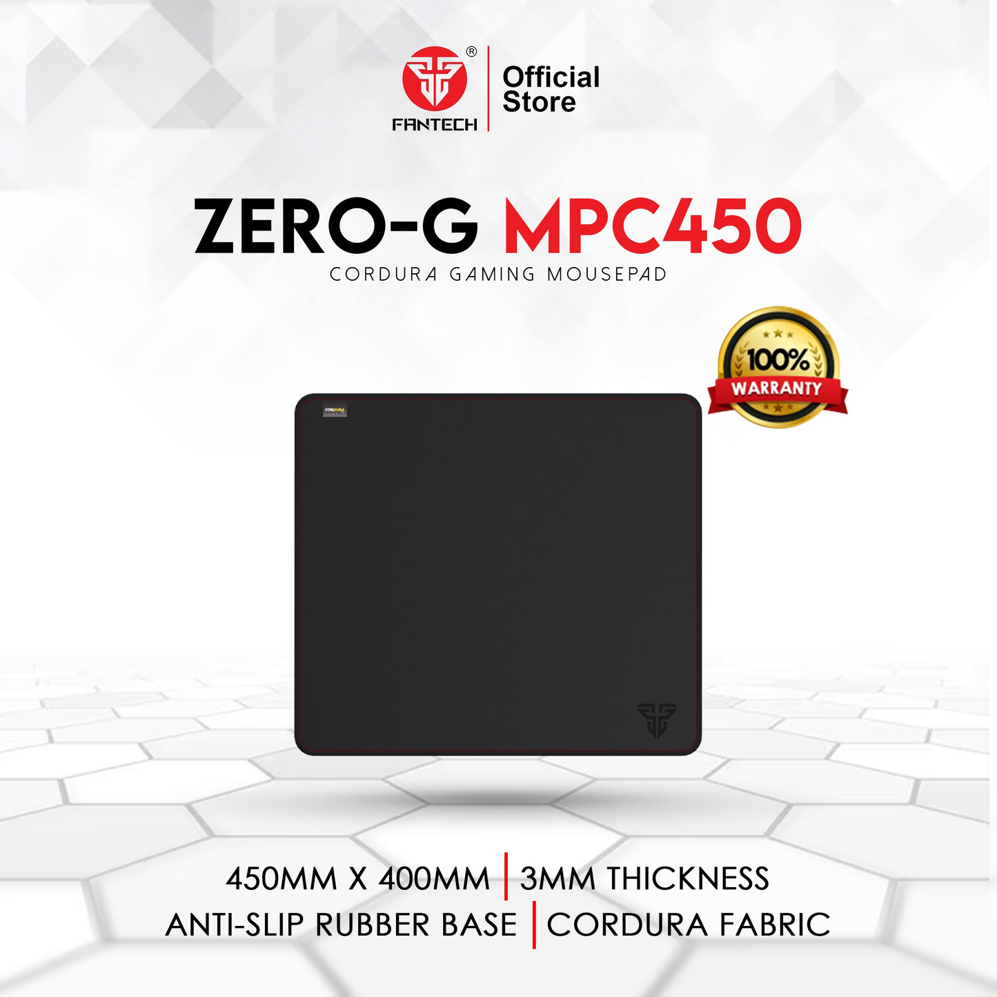 FANTECH MPC450 Zero-G | Anti-slip Rubber Base | Cordura Fabric Surface | Gaming Mousepad (Black / 450mm x 400m x 3mm)