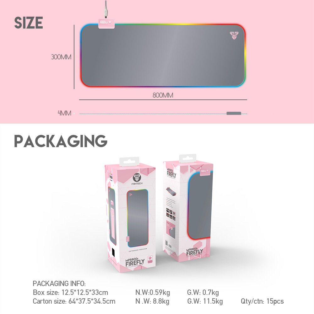 FANTECH MPR800S Firefly | 4 Mode RGB Spectrum Lighting | Soft Cloth | Anti-slip Rubber Base | RGB Gaming Mousepad (Sakura Pink / 800mm x 300mm x 4mm)