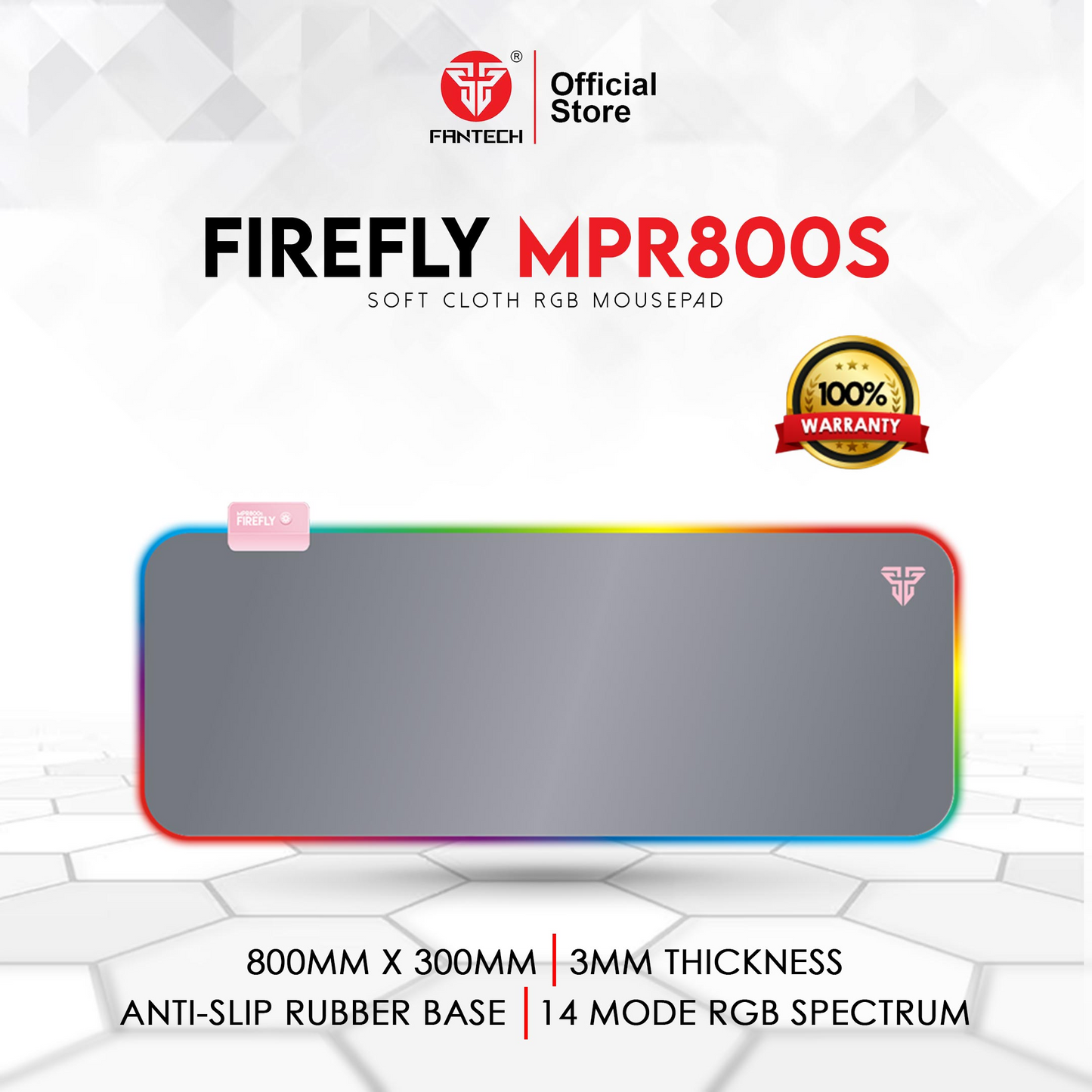 FANTECH MPR800S Firefly | 4 Mode RGB Spectrum Lighting | Soft Cloth | Anti-slip Rubber Base | RGB Gaming Mousepad (Sakura Pink / 800mm x 300mm x 4mm)